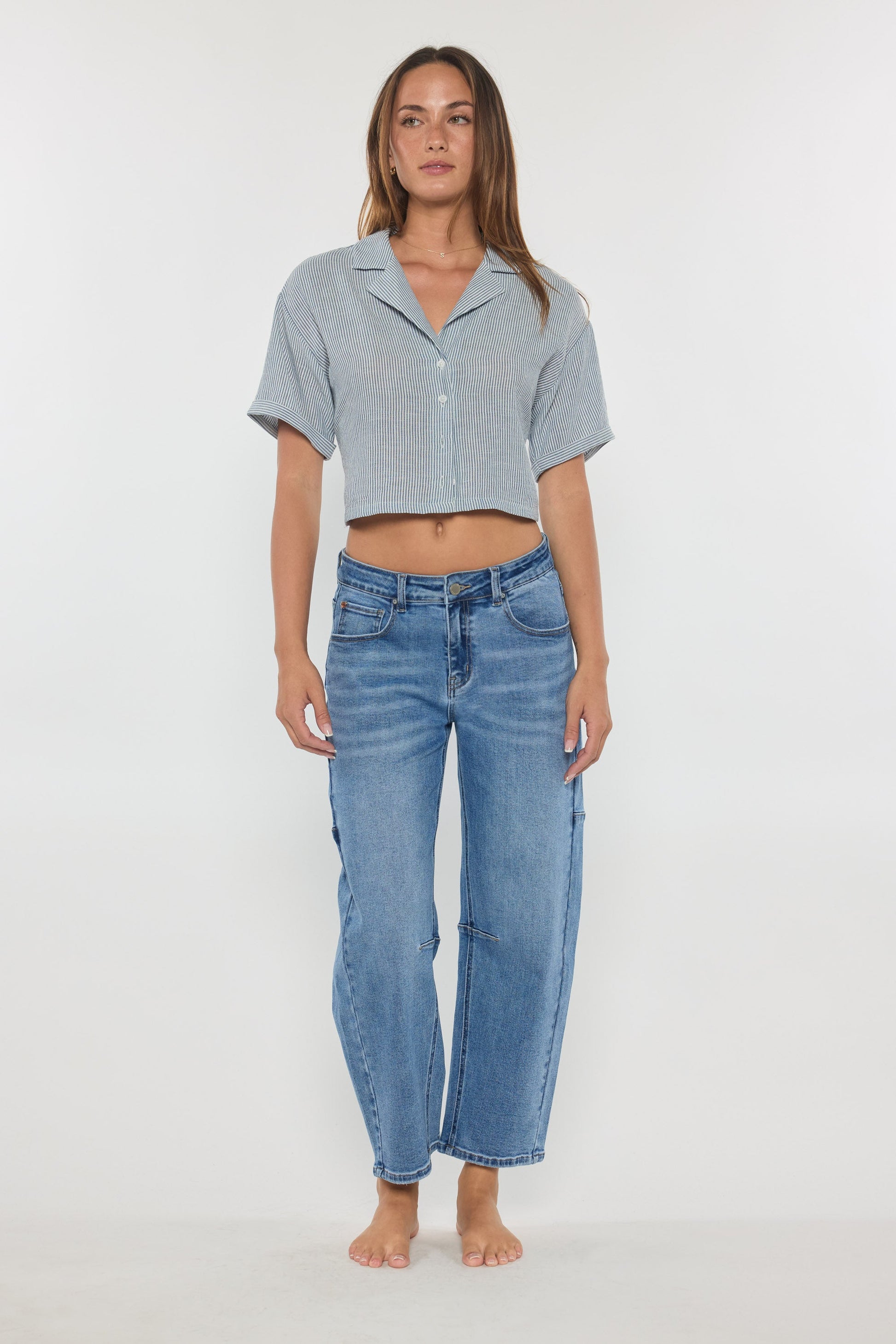 Mid Waist Relaxed Barrel Jeans-3