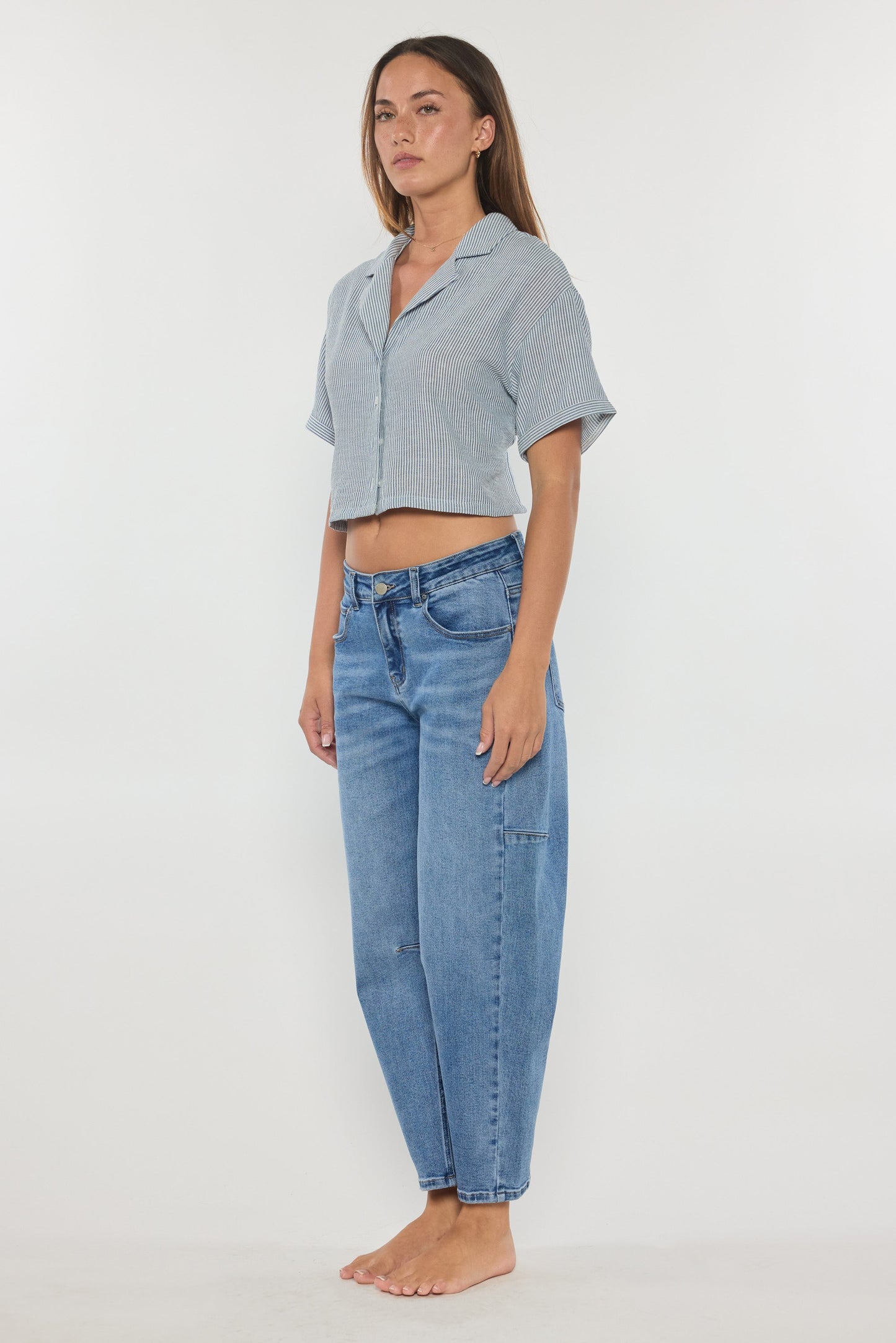 Mid Waist Relaxed Barrel Jeans-2