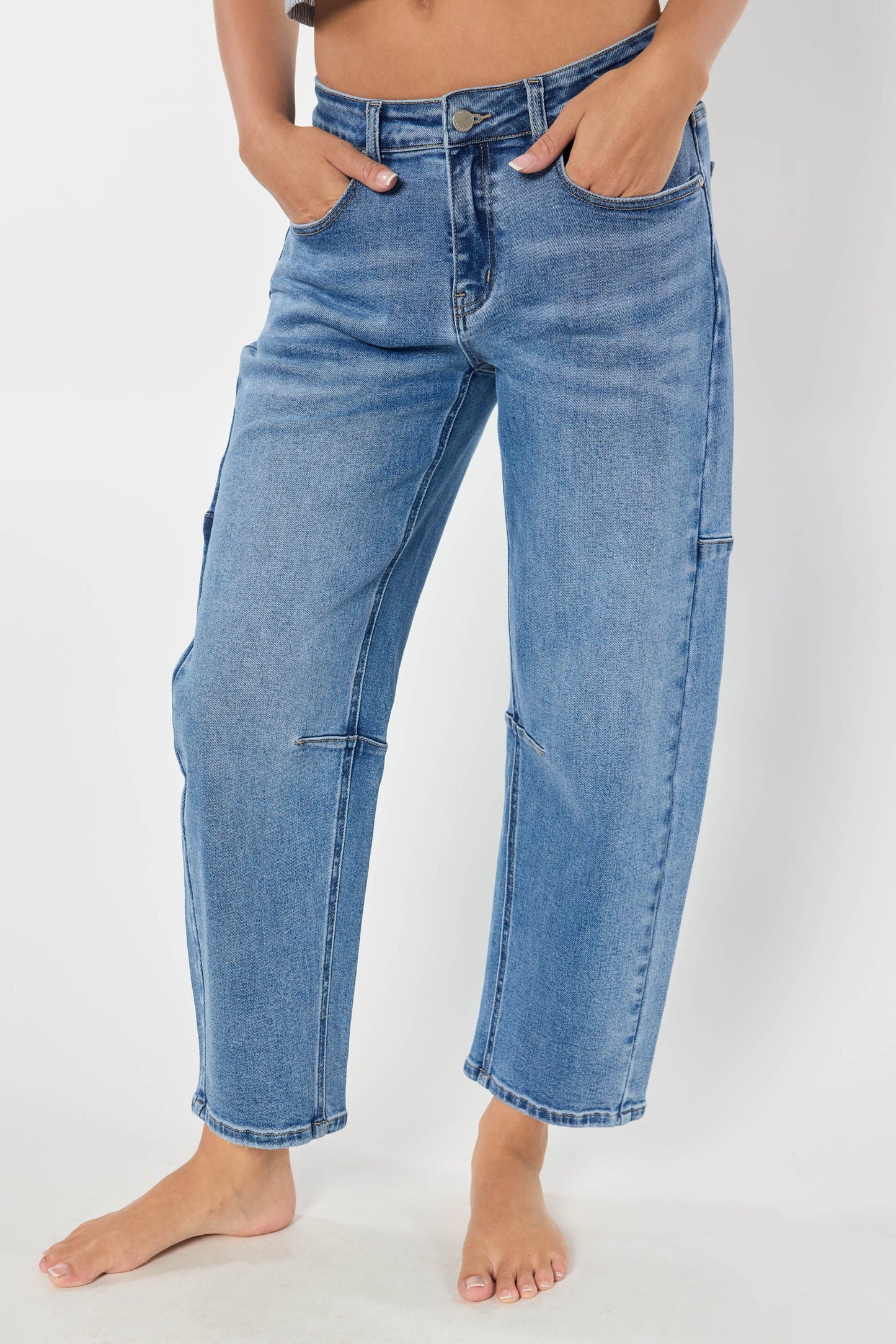 Mid Waist Relaxed Barrel Jeans-1