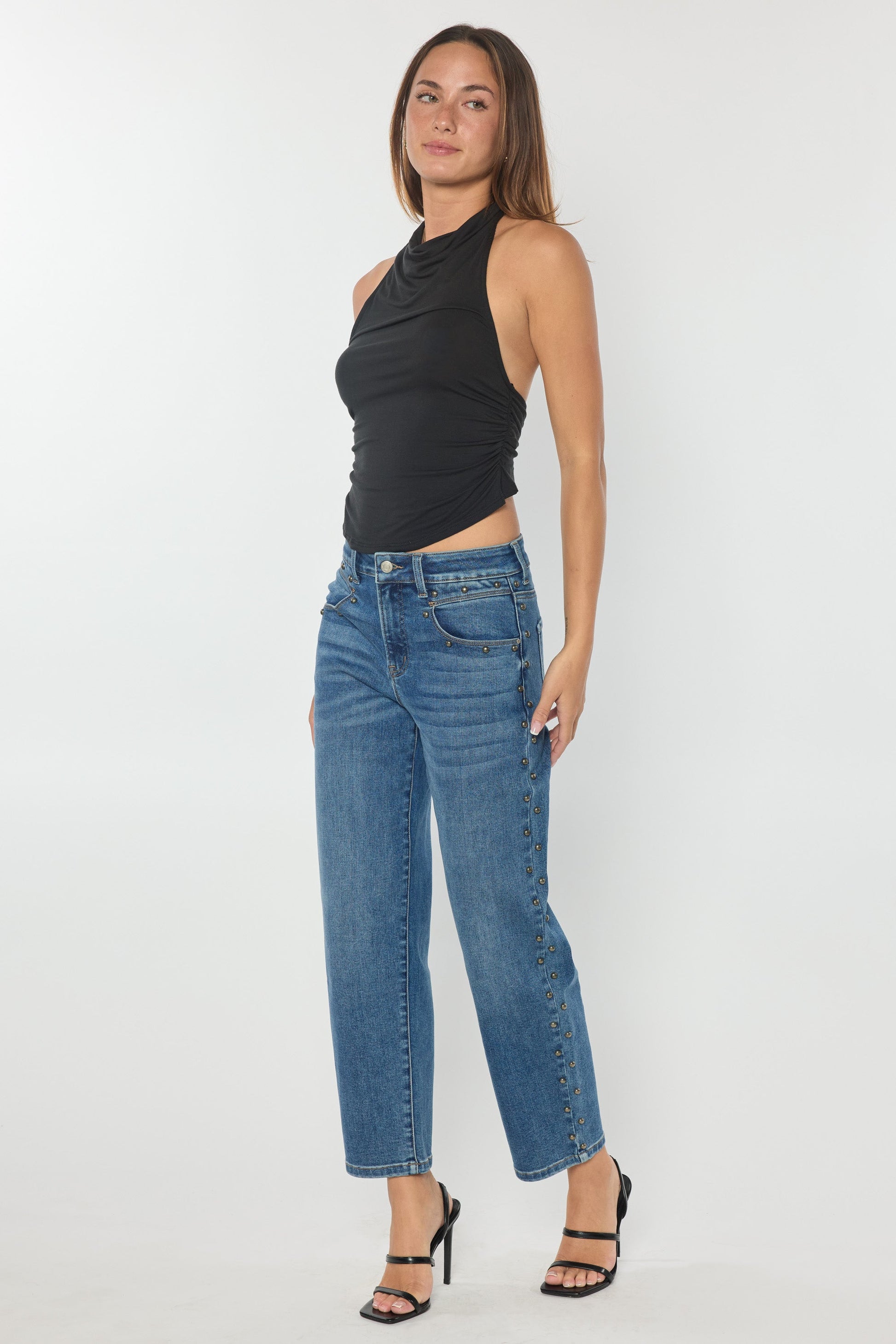 Side Name Head Detailed Relaxed Straight Jeans-0