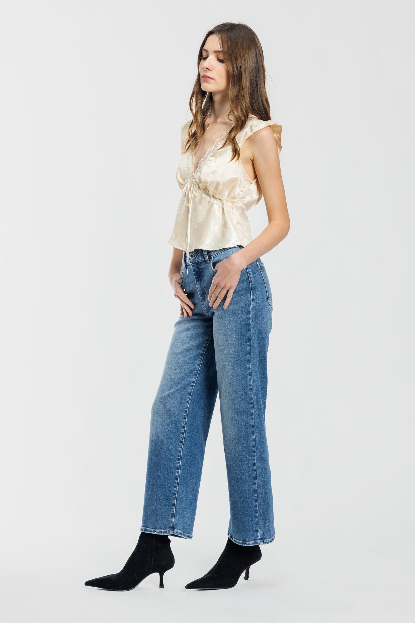 High Rise Crop Wide Leg Jeans-1