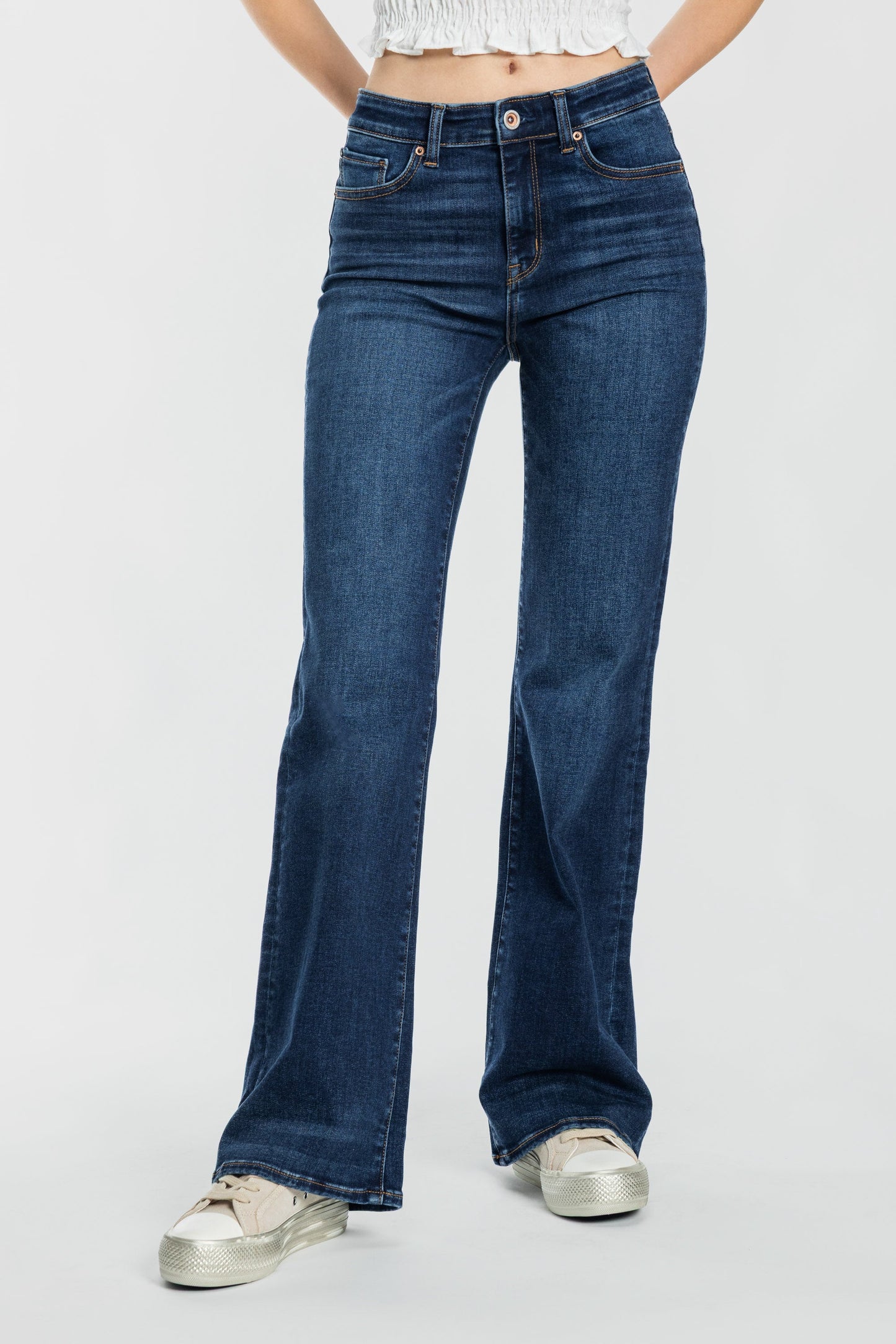 High Rise Slim Wide Leg Jeans with 3D Resin Whisker-1