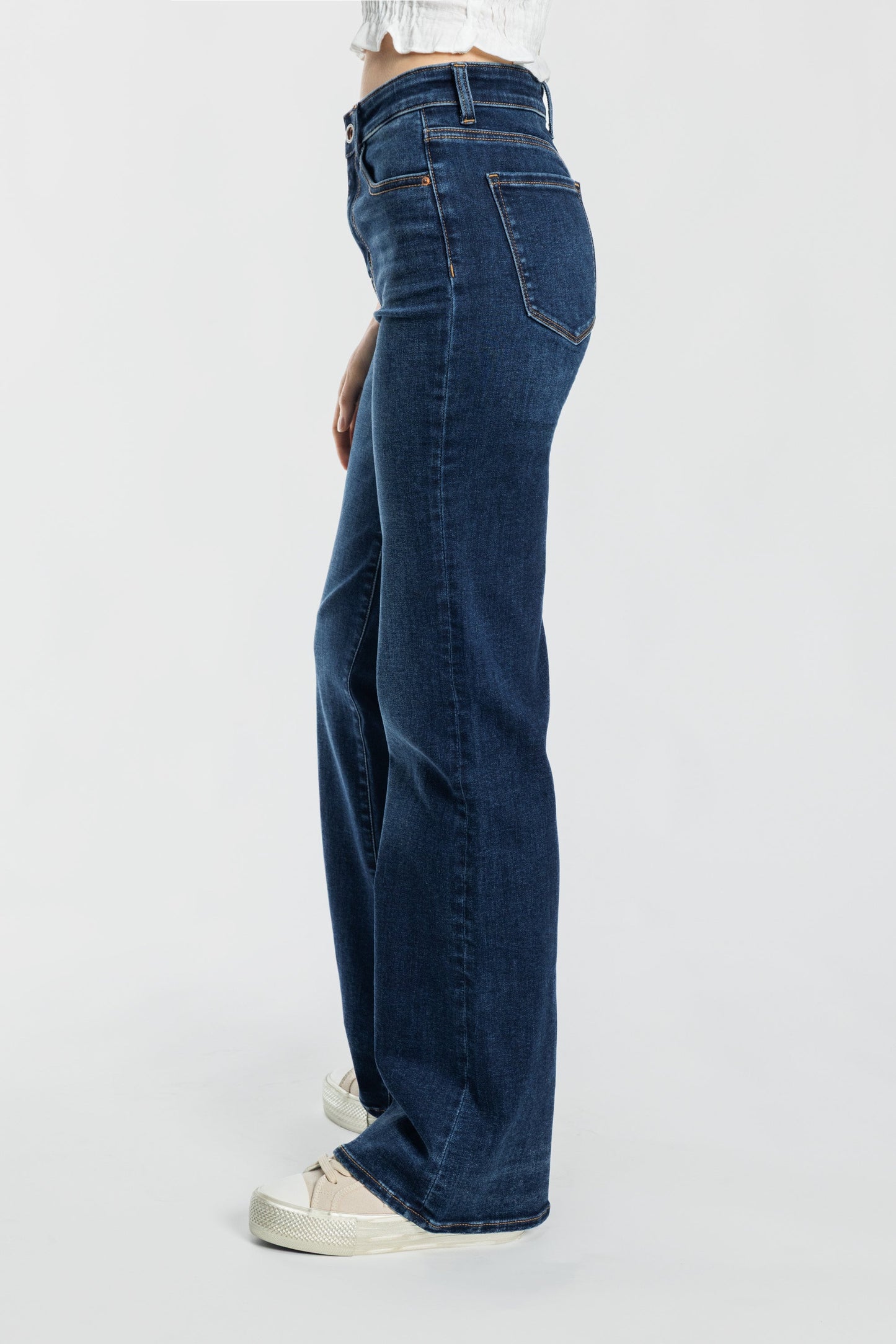 High Rise Slim Wide Leg Jeans with 3D Resin Whisker-3