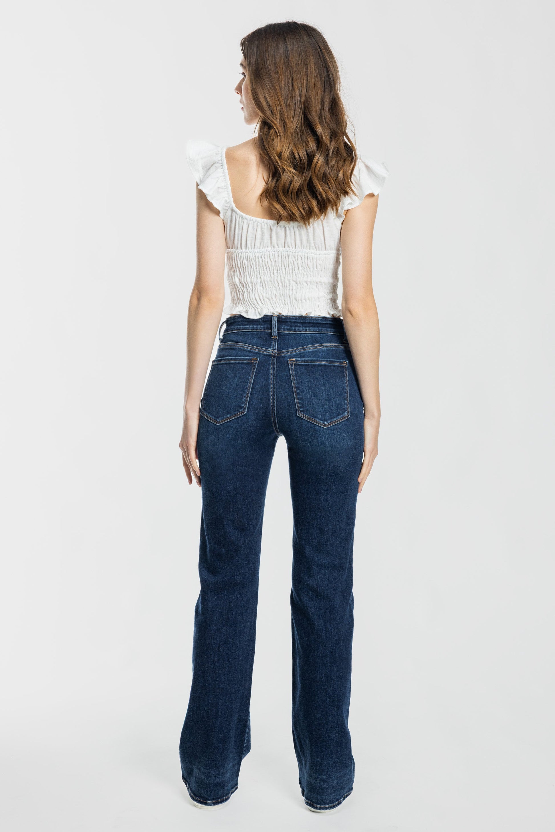 High Rise Slim Wide Leg Jeans with 3D Resin Whisker-4