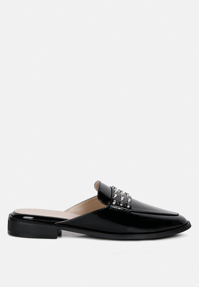 Yashta Patent Studded Flat Mules-5