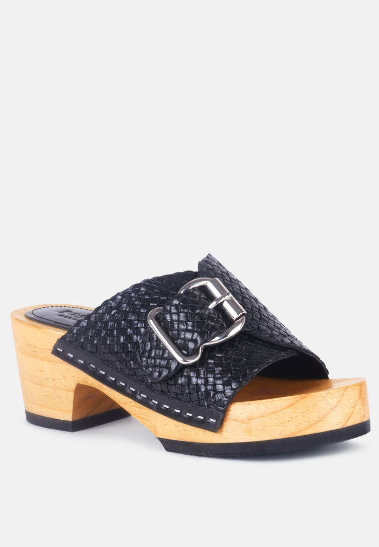 Yoruba Braided Leather Buckled Slide Clogs-1
