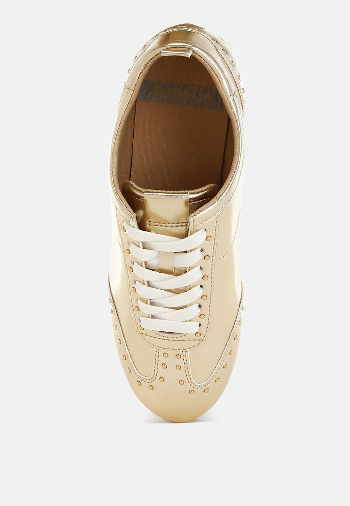 Yorika Studded Metallic Pleather Sneakers-3