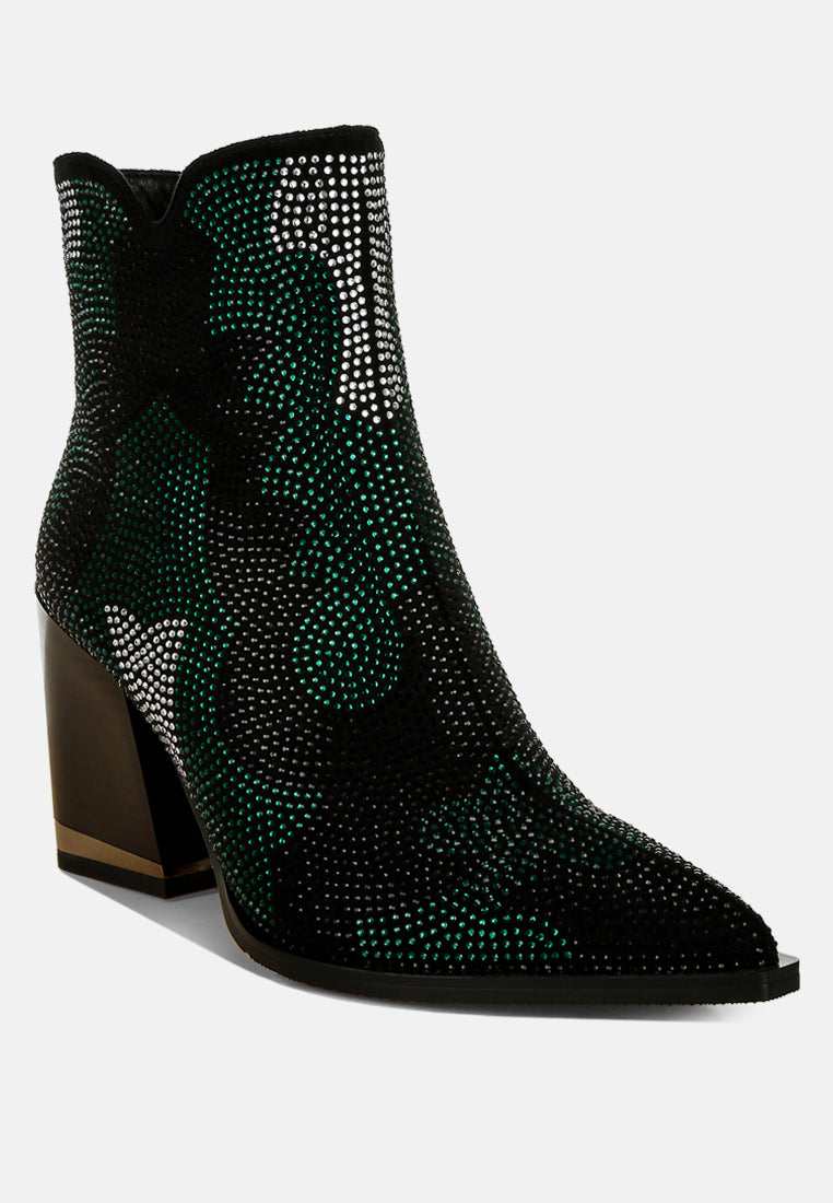 Zarka Rhinestones Embellished Block Heel Boots By RAG-1