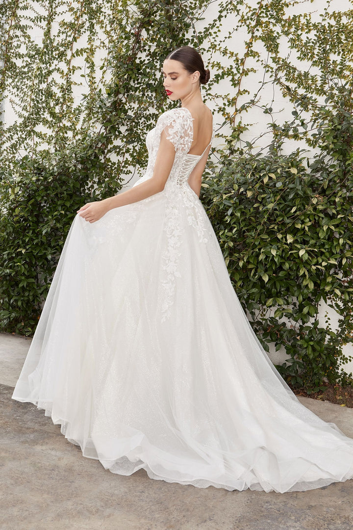 Sofian Vintage Short Sleeve Embroidered Bodice Floral Deep V-neck Wedding Dress CDA1082W