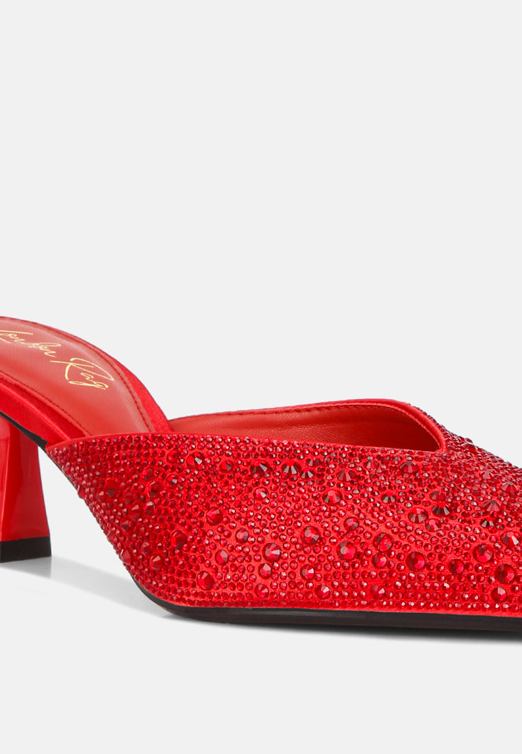 Aldora Rhinestones Embellished Satin Mules By RAG-1
