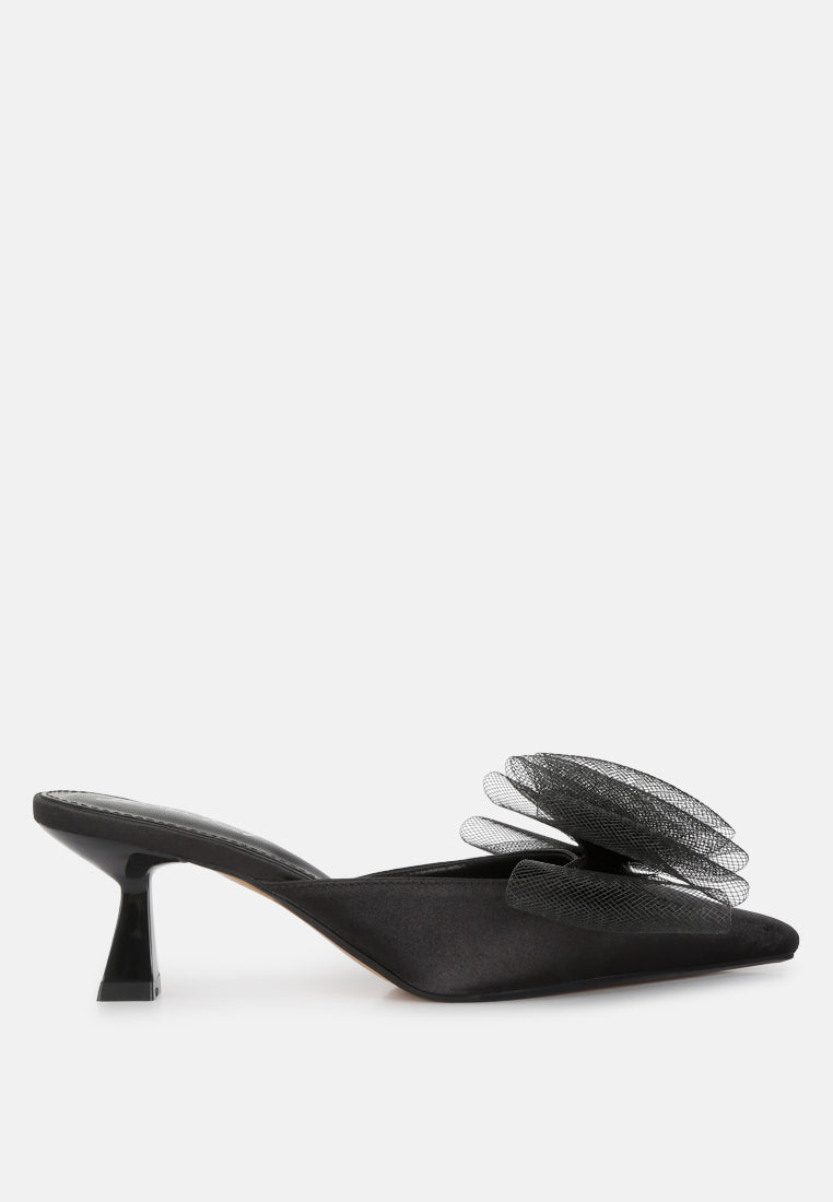 Asma Organza Bow Embellished Satin Mules-5
