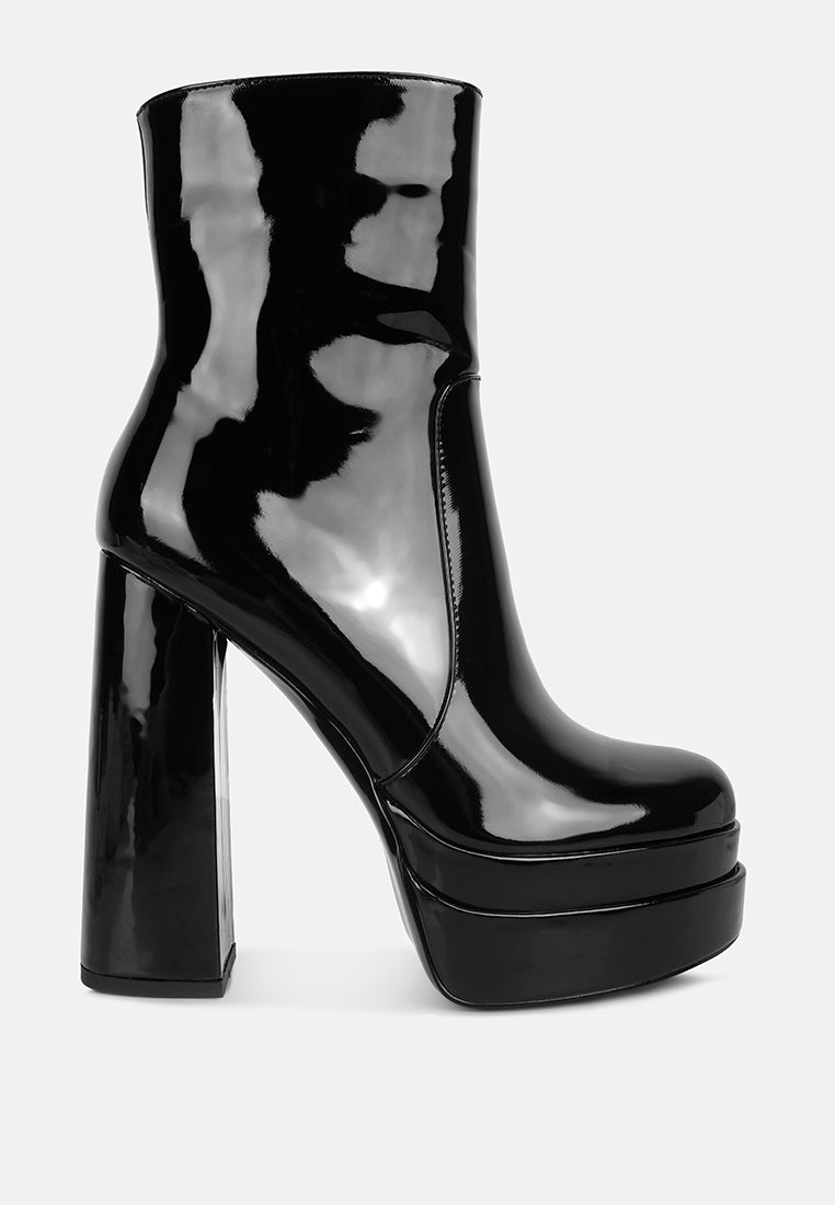 Bander Patent Pu High Heel Platform Ankle Boots-6