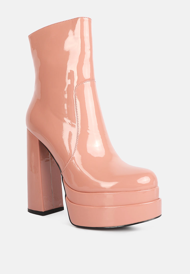 Bander Patent Pu High Heel Platform Ankle Boots-1