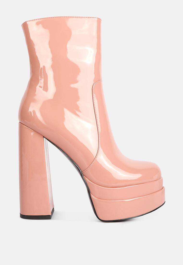 Bander Patent Pu High Heel Platform Ankle Boots-0