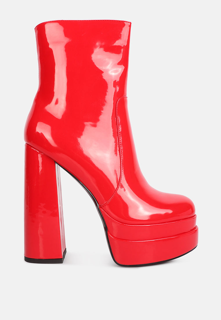 Bander Patent Pu High Heel Platform Ankle Boots-5