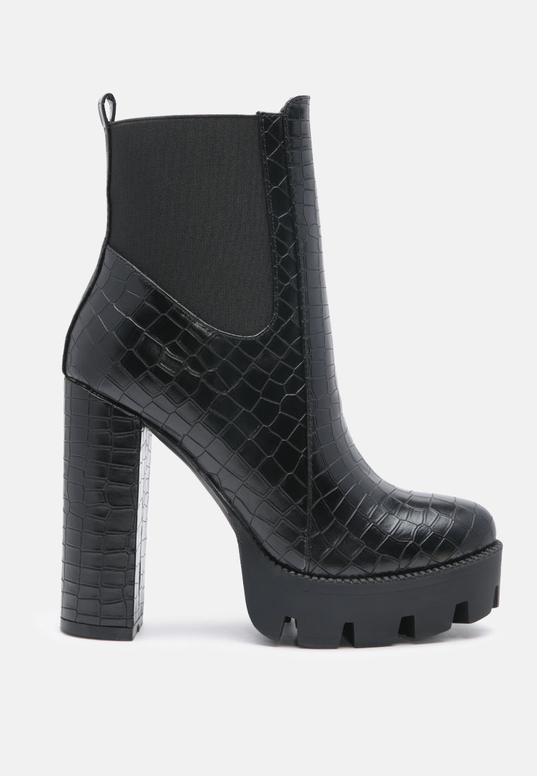 Beatriz Croc Print Block Heel Ankle Boots-0