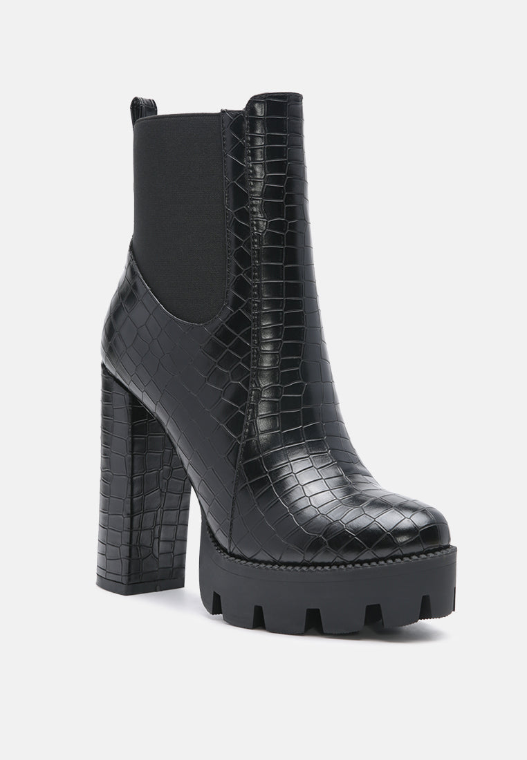 Beatriz Croc Print Block Heel Ankle Boots-2