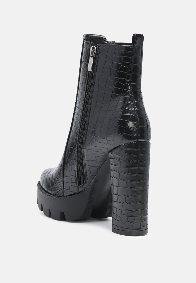 Beatriz Croc Print Block Heel Ankle Boots-3