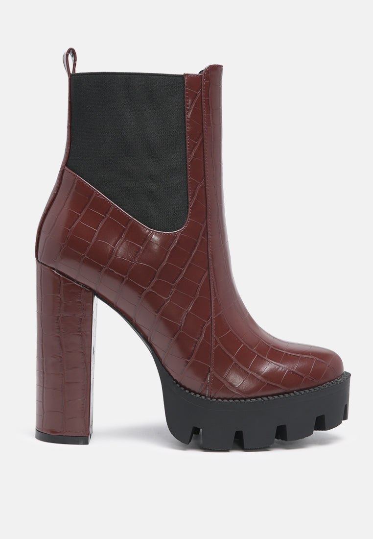 Beatriz Croc Print Block Heel Ankle Boots-5