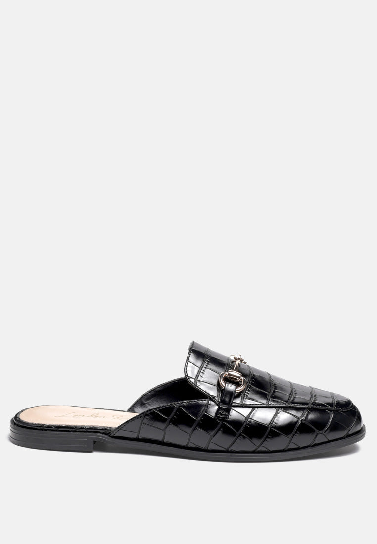 Begonia Buckled Faux Leather Croc Mules-0