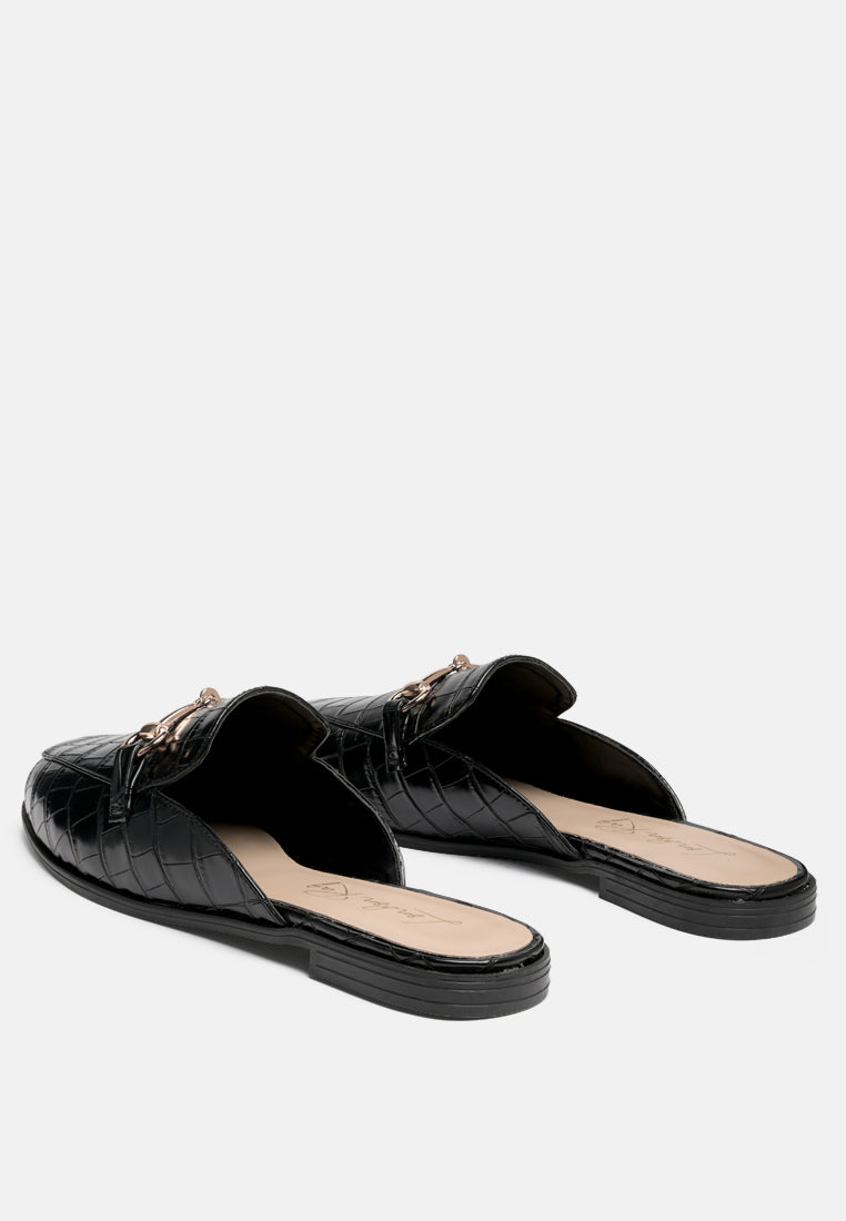 Begonia Buckled Faux Leather Croc Mules-2