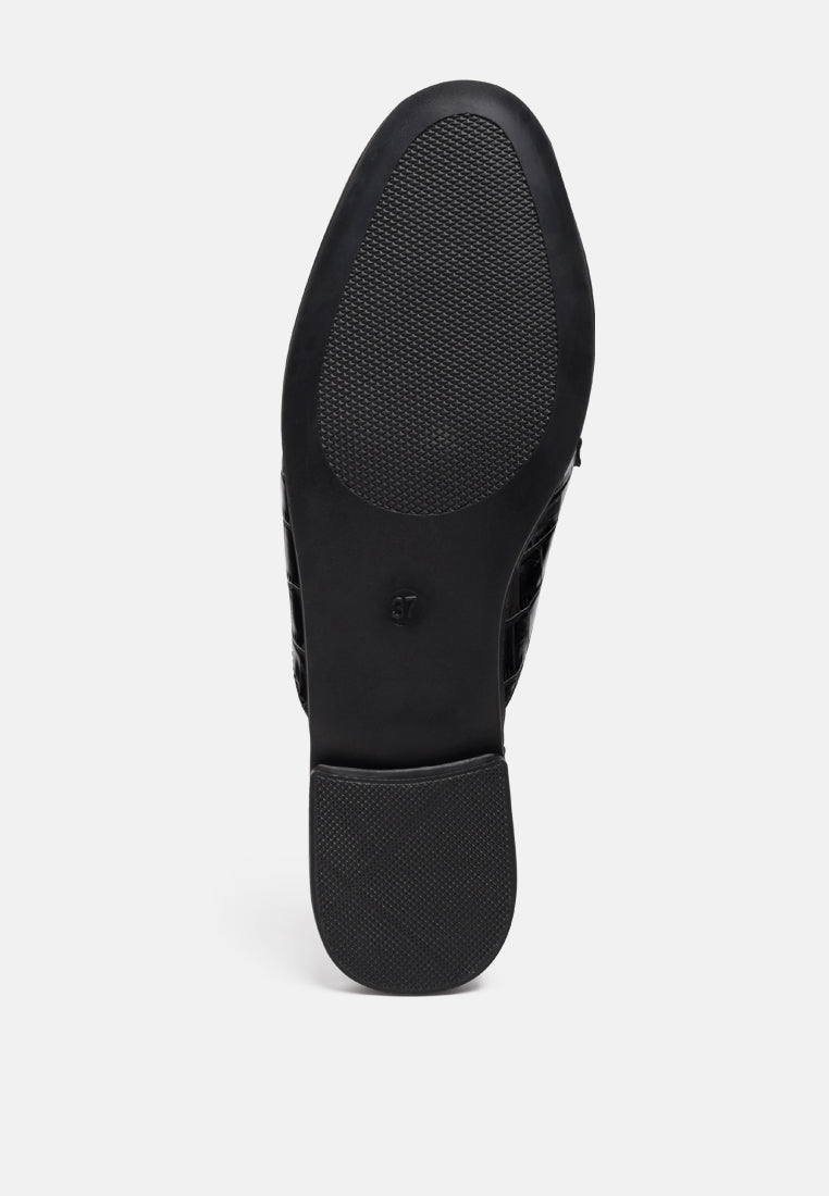 Begonia Buckled Faux Leather Croc Mules-4