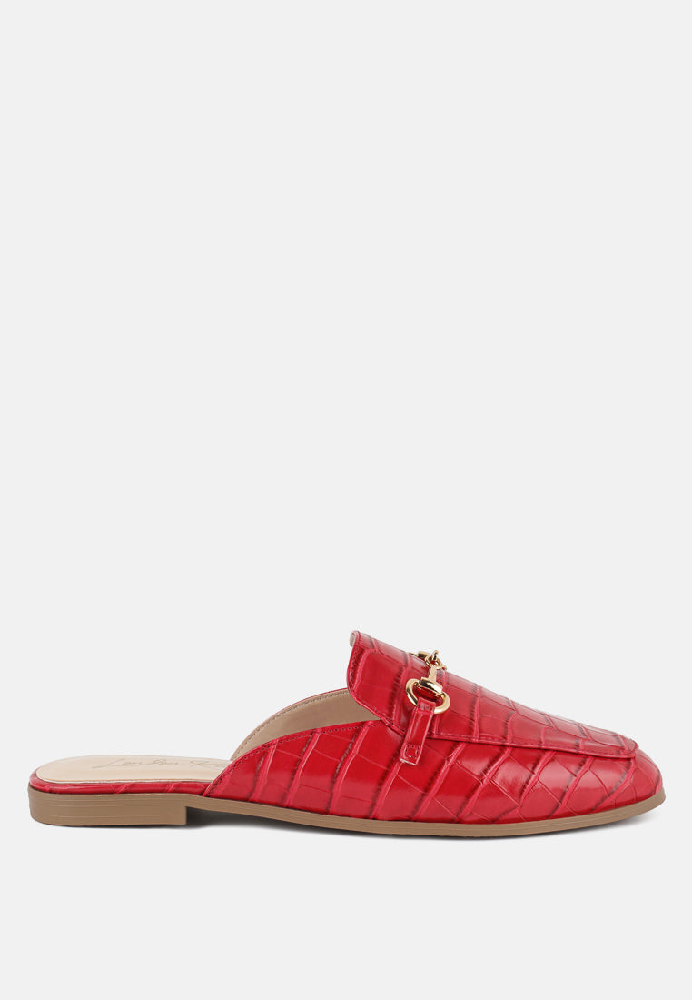 Begonia Buckled Faux Leather Croc Mules-5