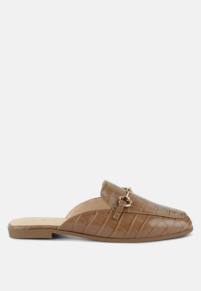 Begonia Buckled Faux Leather Croc Mules-6