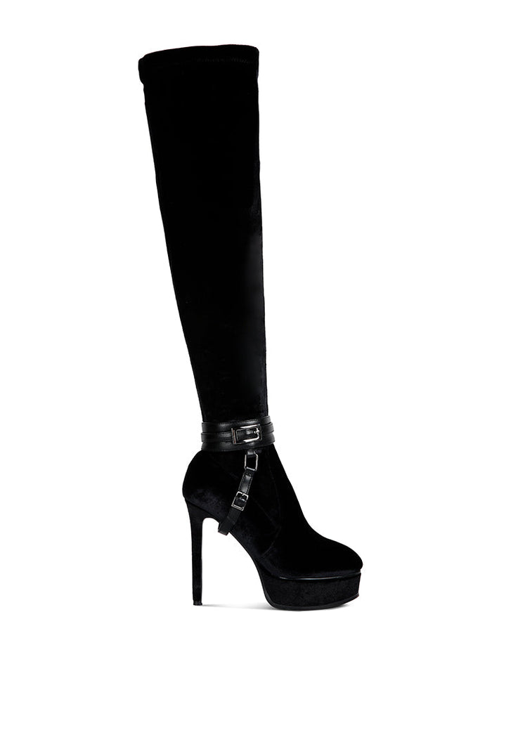 Bison High Heeled Long Velvet Boots-5