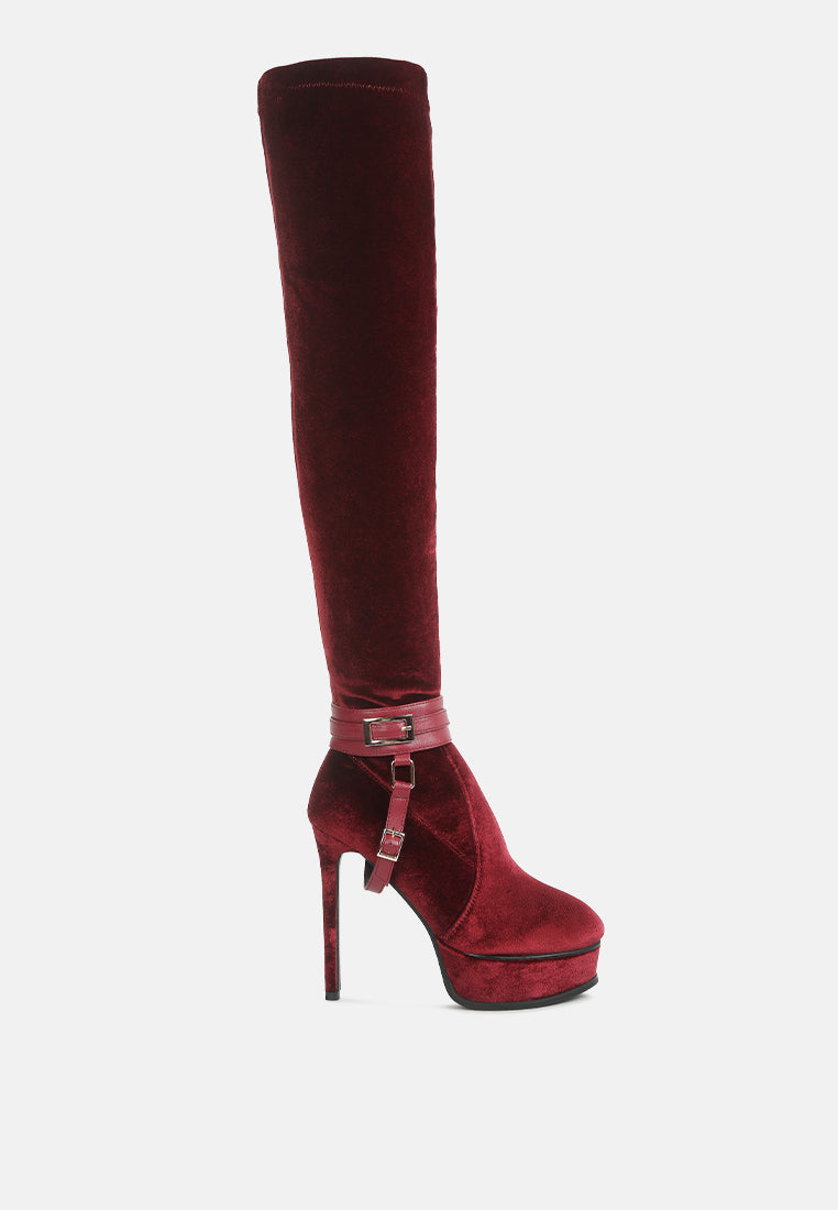 Bison High Heeled Long Velvet Boots-0