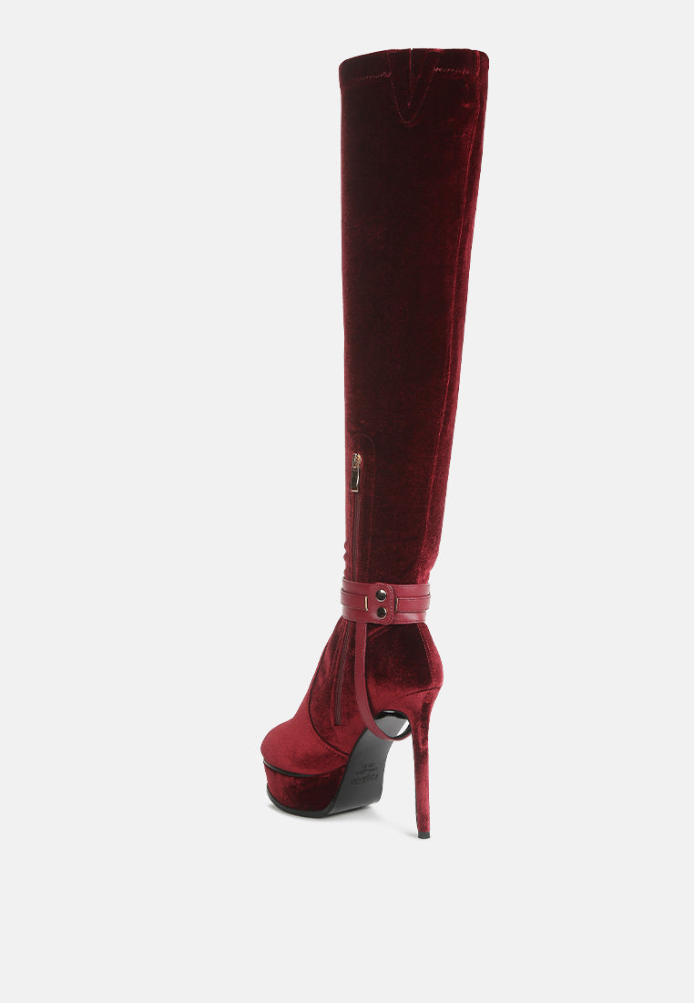 Bison High Heeled Long Velvet Boots-2
