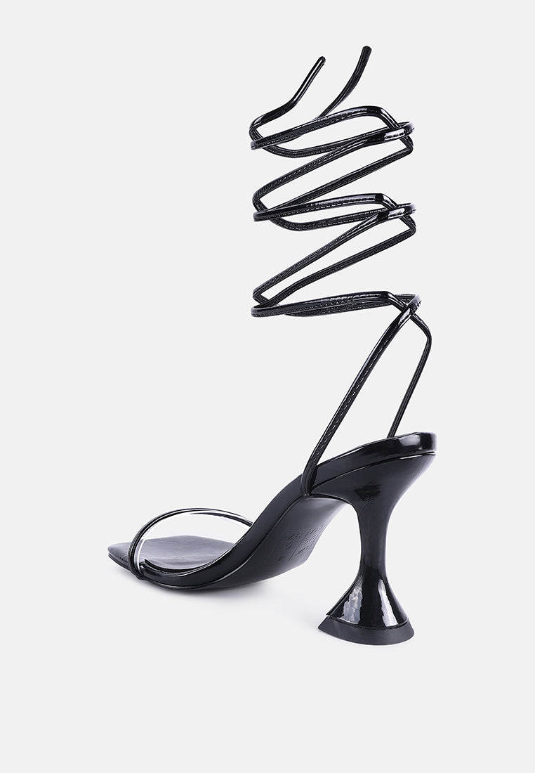 Biten Berry Spool Heel Lace Up Sandals-3