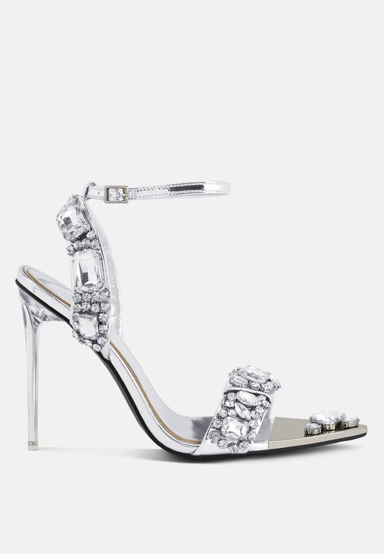 Blingy Diamante Embellished Stiletto Sandals-0