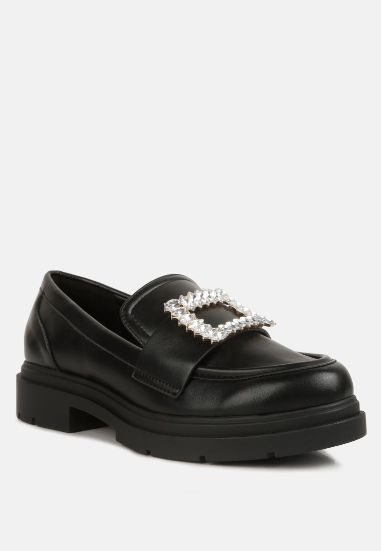 Bossi Faux Leather Loafers With Buckle Embellishment-1