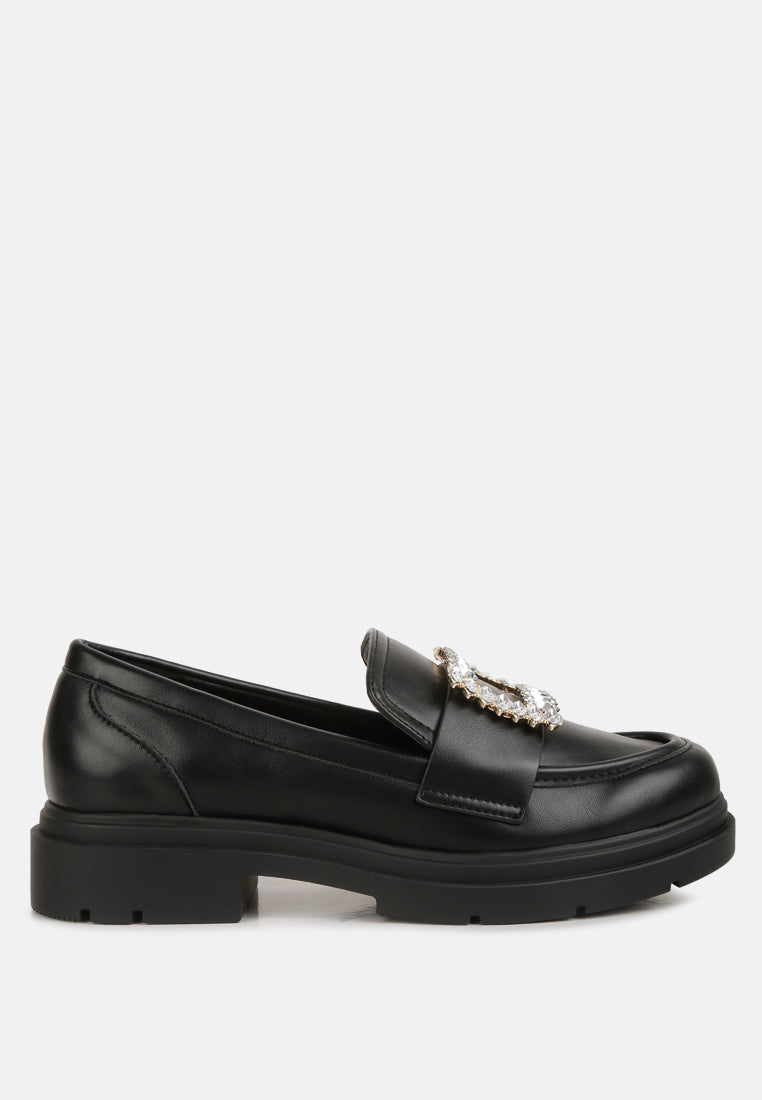 Bossi Faux Leather Loafers With Buckle Embellishment-0