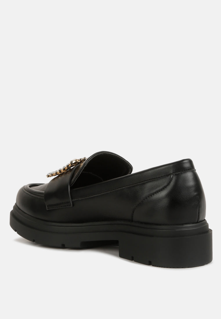 Bossi Faux Leather Loafers With Buckle Embellishment-2