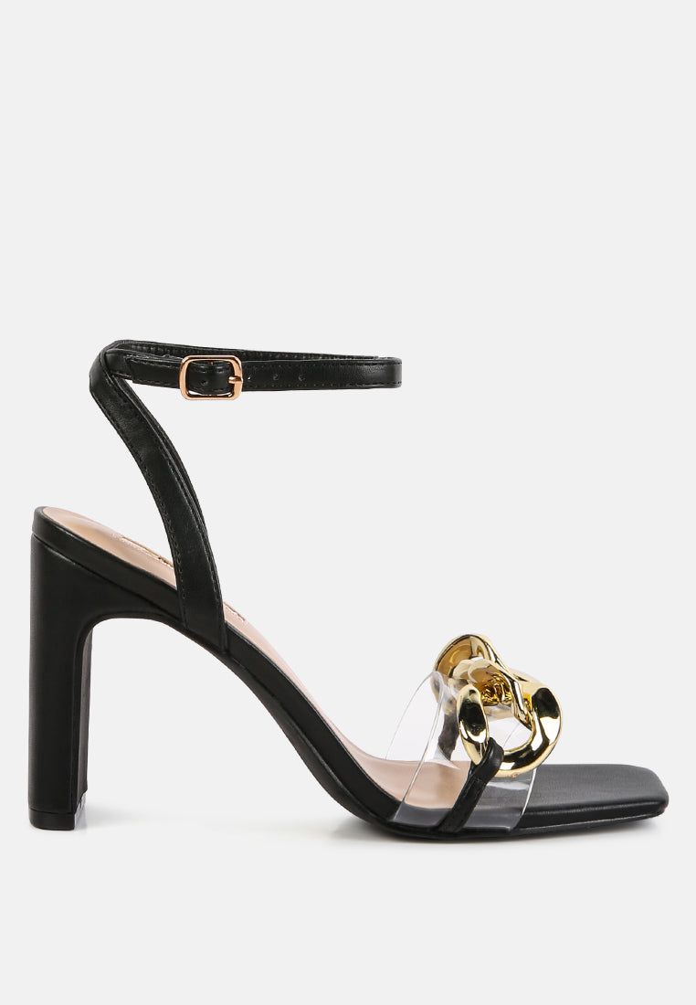 Bottom Kiss Chain Strap Italian Block Heel Sandals-5