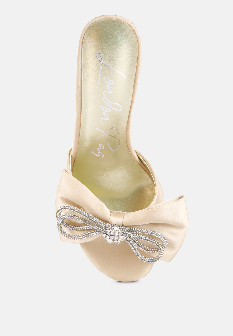 Brag In Rhinestone Embellished Bow Satin Heels-1