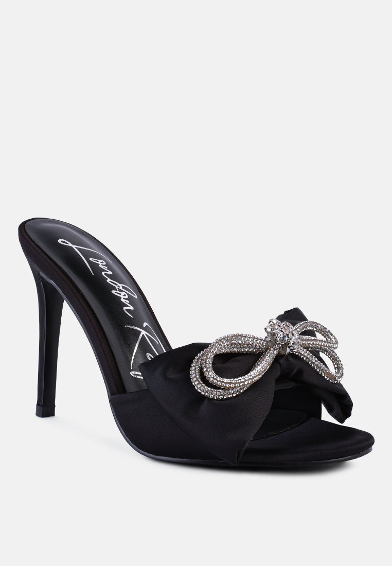 Brag In Rhinestone Embellished Bow Satin Heels-4