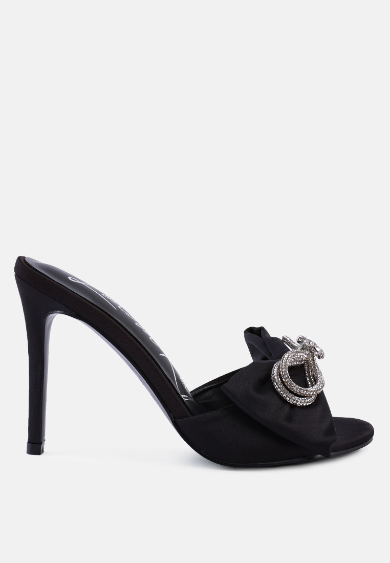 Brag In Rhinestone Embellished Bow Satin Heels-3