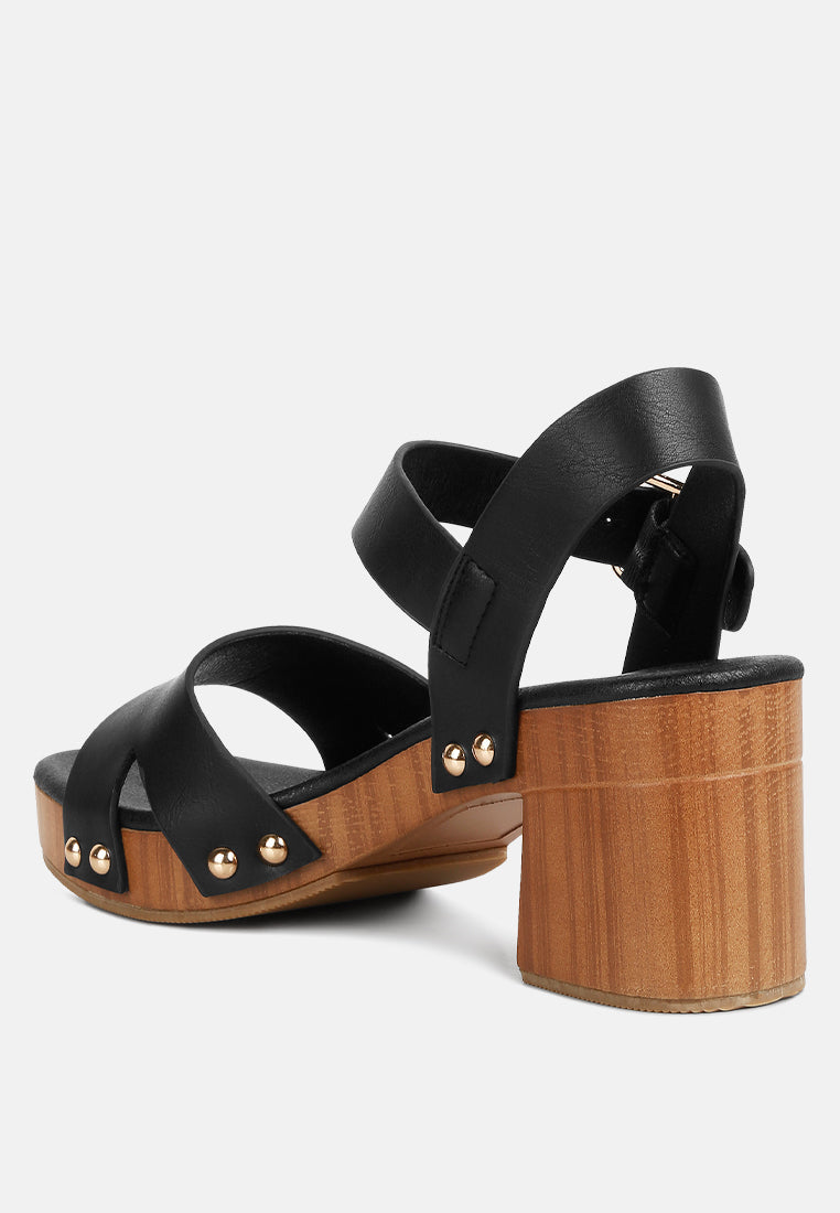 Campbell Faux Leather Textured Block Heel Sandals-2