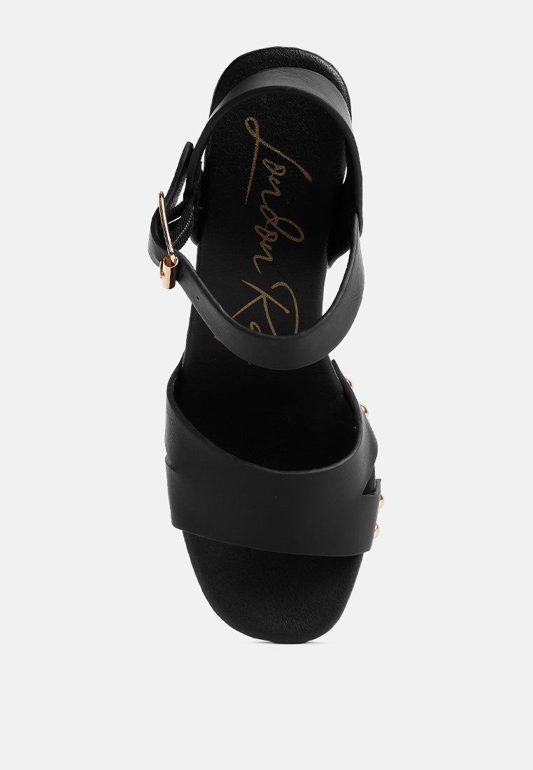 Campbell Faux Leather Textured Block Heel Sandals-3