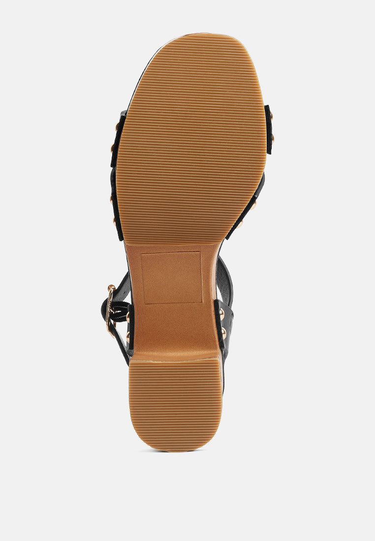 Campbell Faux Leather Textured Block Heel Sandals-4