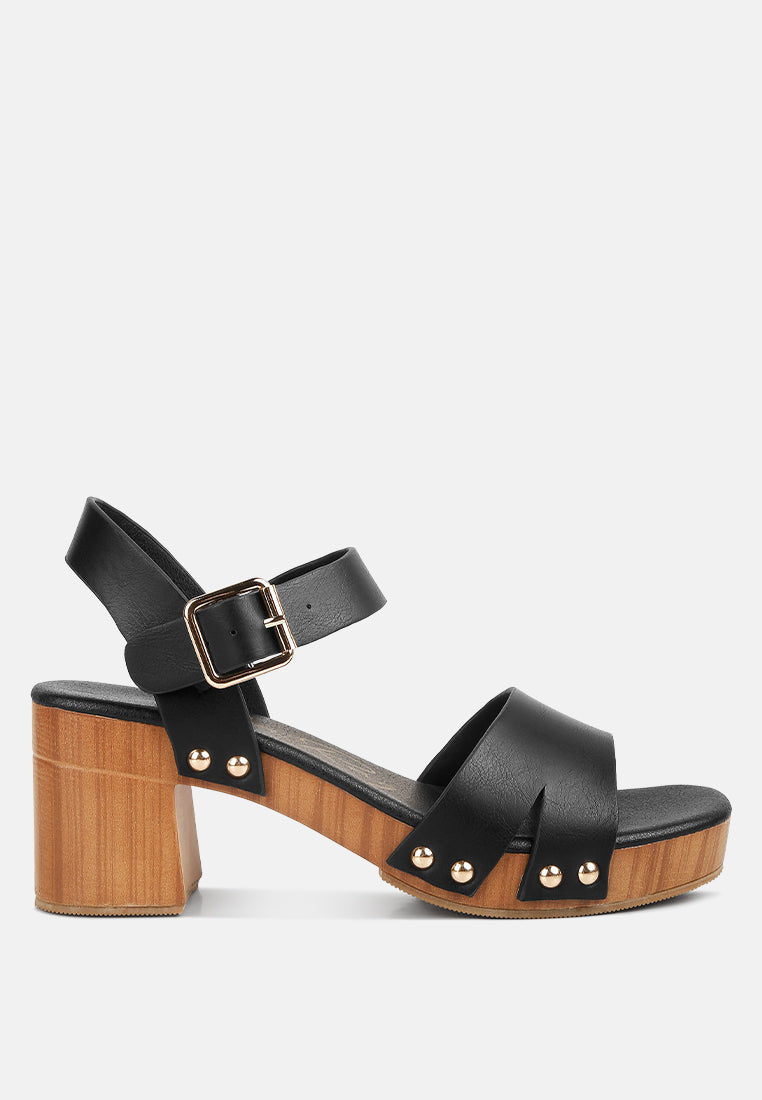 Campbell Faux Leather Textured Block Heel Sandals-0