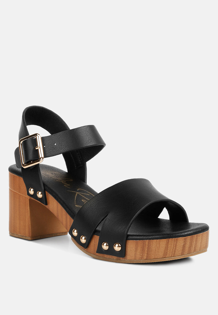 Campbell Faux Leather Textured Block Heel Sandals-1