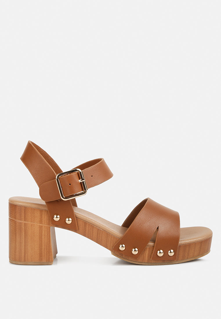 Campbell Faux Leather Textured Block Heel Sandals-5