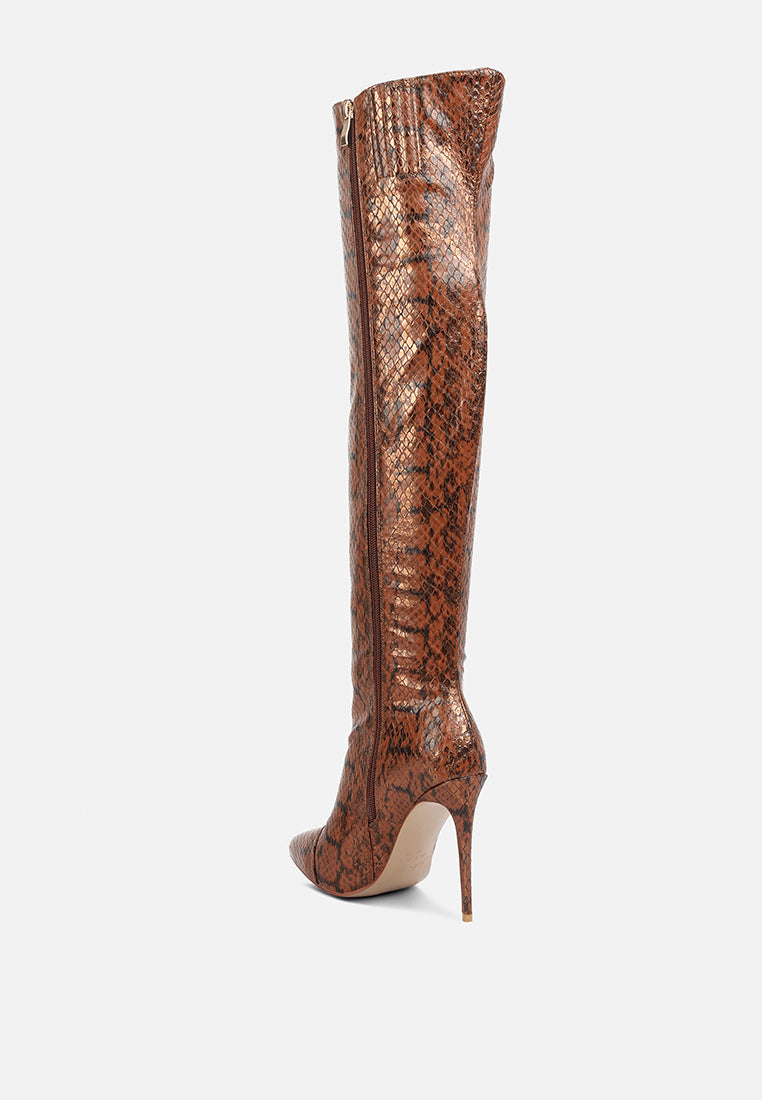 Catalina Snake Print Stiletto Knee Boots-2