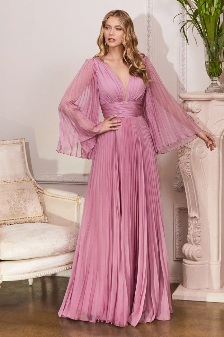 Pleated Chiffon Deep v-neck Open Back and Covered Shoulders Long Mother of the Bride Dress CDCD242 Sale