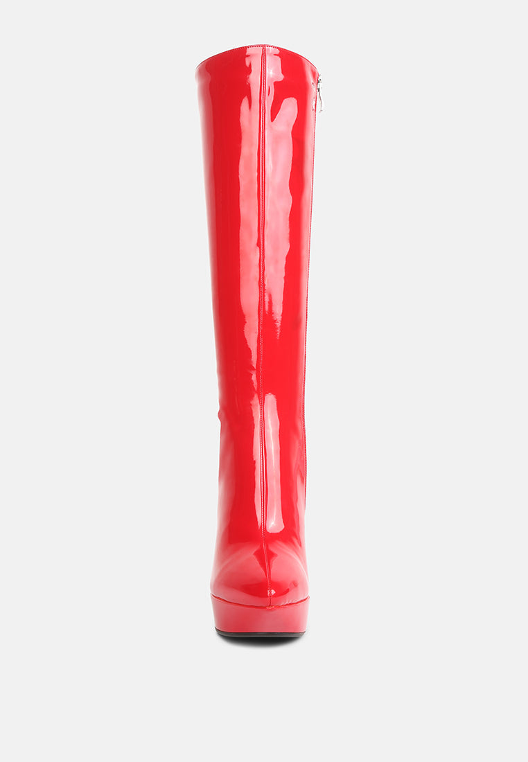 Chatton Patent Stiletto High Heeled Calf Boots-1