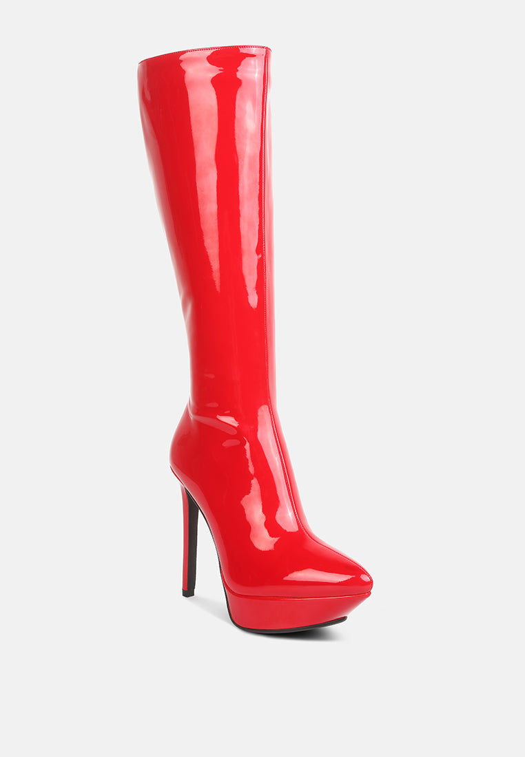 Chatton Patent Stiletto High Heeled Calf Boots-0